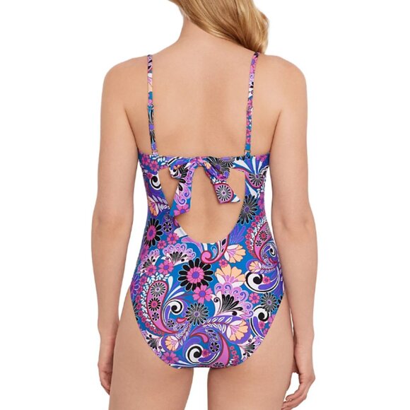 Salt + Cove Swimsuit Retro Hippie Print Scoop Neck One-Piece Sz M - Picture 4 of 12